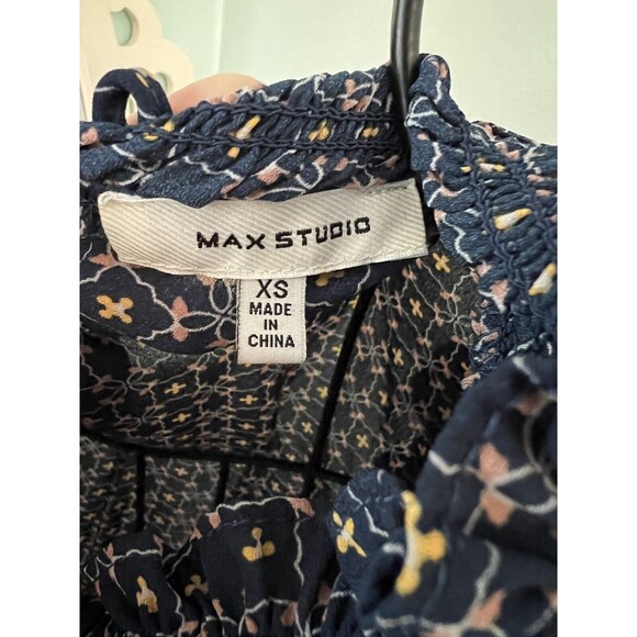 Max Studio Tiered Floral Maxi Dress Smocked CottageCore, Blue Prairie Lace  XS - Picture 3 of 4